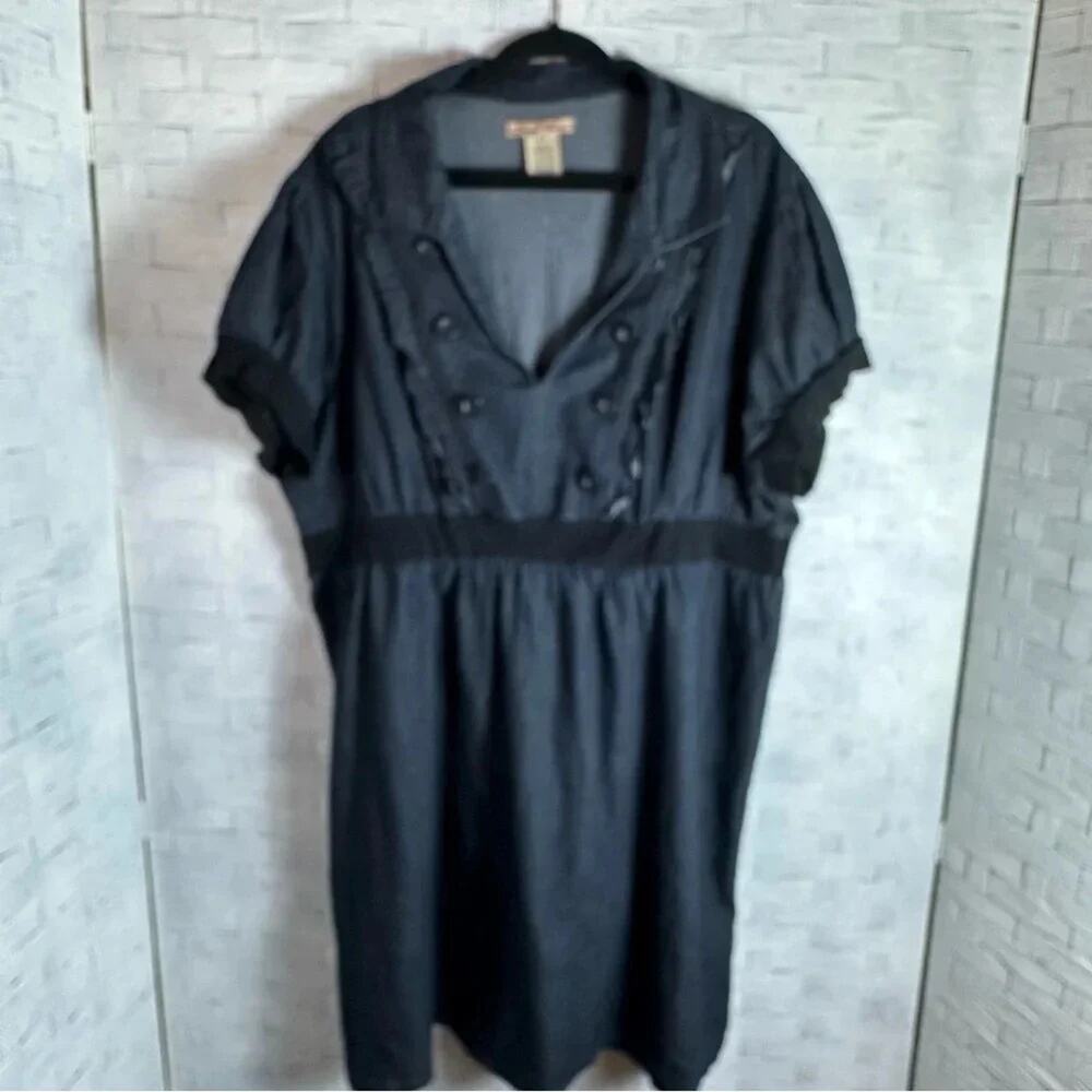 Drama Gold Womens‎ Dress ruffle denim short sleeve midi urban casual plus size